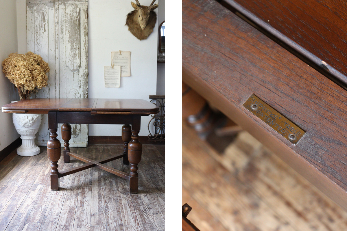 U98 英国アンティーク バルボスレッグ ドローリーフテーブル 伸張式